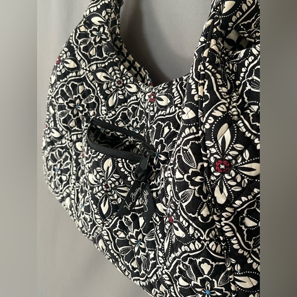 Vera Bradley Barcelona Black White Multicolor Stripe Scoop Quilted Purse - Picture 4 of 10